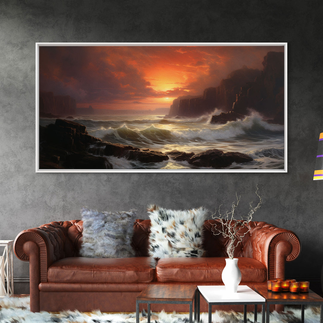 Beautiful Seascape Painting Canvas Print, Landscape Oil Painting, Minimalist Modern Art, Canvas Painting, Framed Wall Art Print