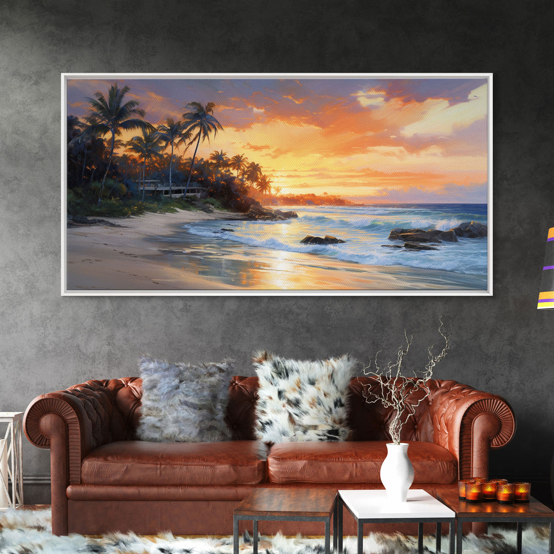The Beach At Sunset, Tropical Art, Green Wall Art, Boho Home Decor, New Home Gifts, Farmhouse Decor, Midcentury, Beachhouse Art, Travel Art
