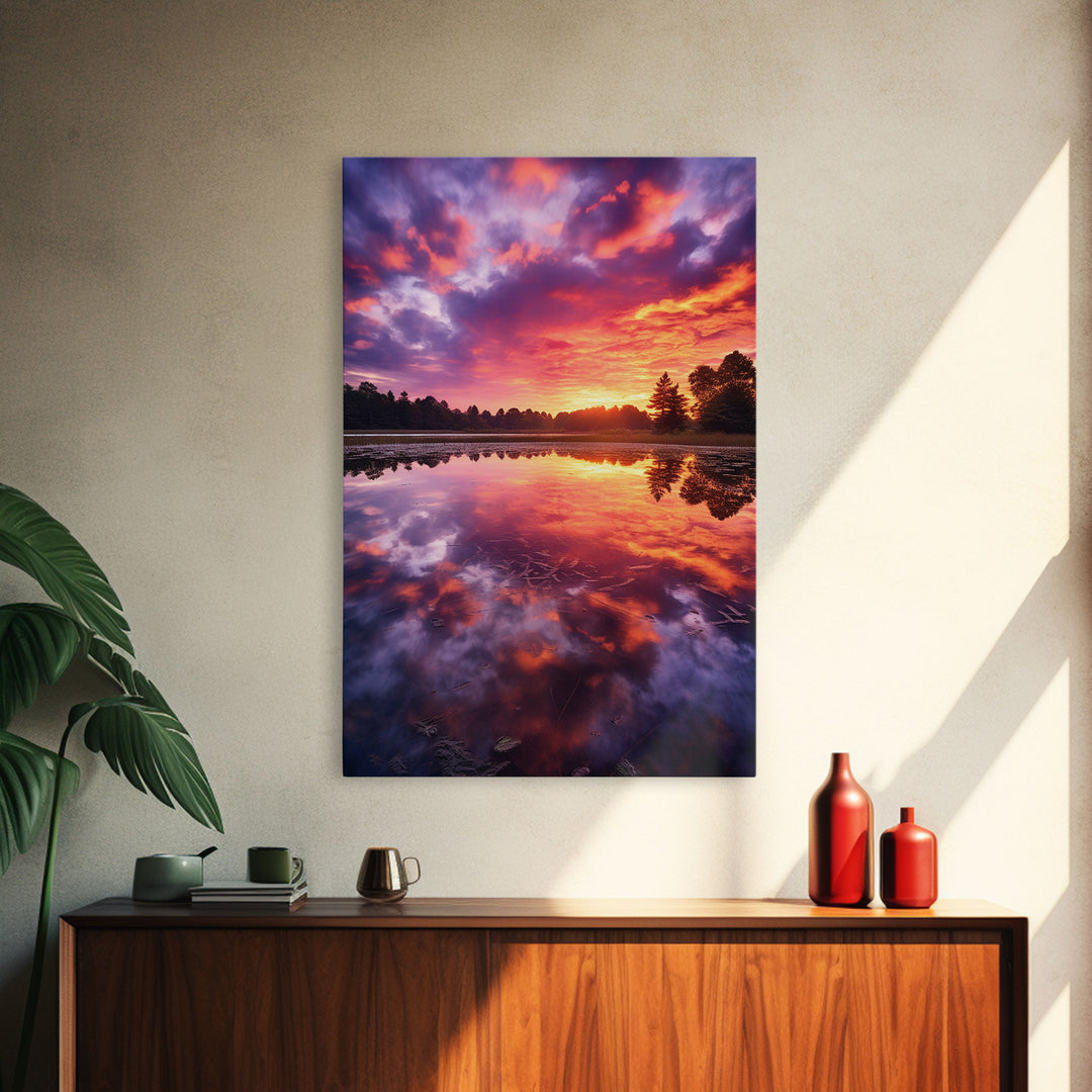 Lake Wall Art, Water Reflection, Landscape Wall Art, Sunset Wall Art, Canvas Print, Wall Art, Vertical Art, Nature Wall Art, Wall Hanging