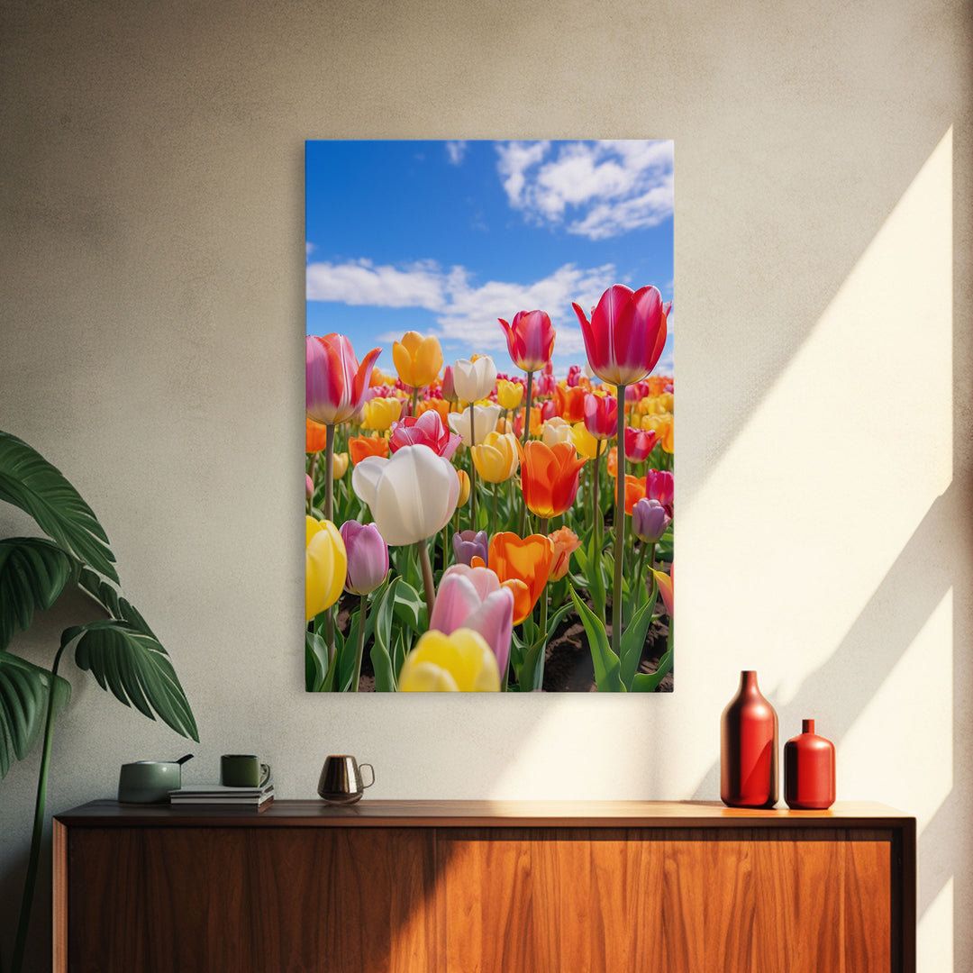 Flower Wall Art, Colorful Wall Art, Tulip Print, Canvas Print, Wall Art, Vertical Art, Friendship Gift, College Dorm Decor, Farmhouse Art