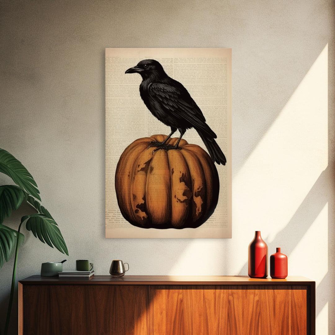 Vintage Halloween Prints, Halloween Decor, Crow / Raven Wall Art, Vintage Art Print Funny Halloween Print Art Vintage Raven Pumpkin Art