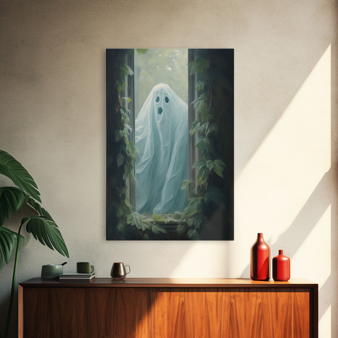 The Ghost In The Window, Vintage Canvas, Art Canvas Print, Dark Academia, Haunting Ghost, Halloween Decor, Spooky Gothic Decor