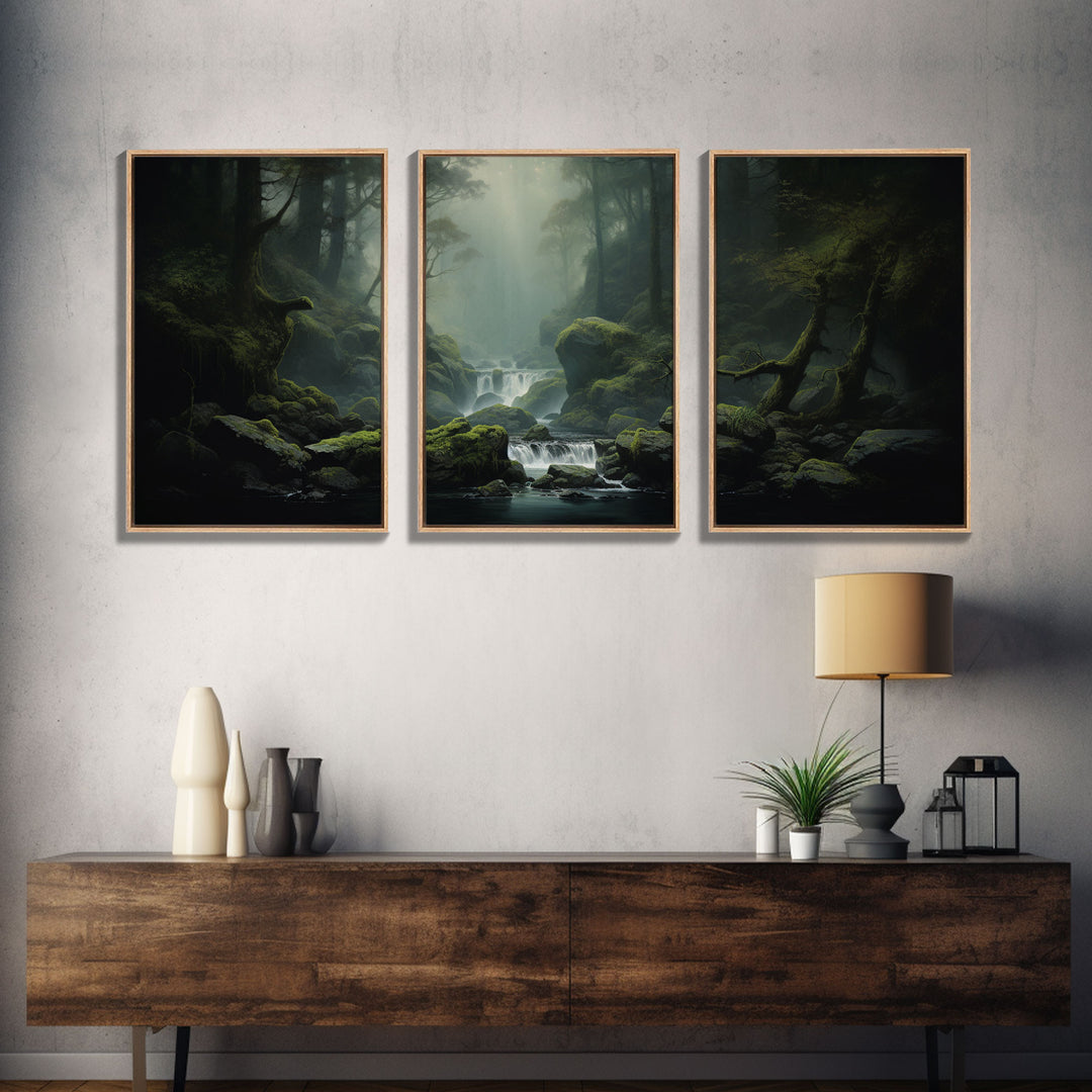 Framed Canvas Wall Art Set of 3 Green Tropical Jungle Floral Botanical Watercolor Painting Prints Modern Art Emerald Green Wall Decor