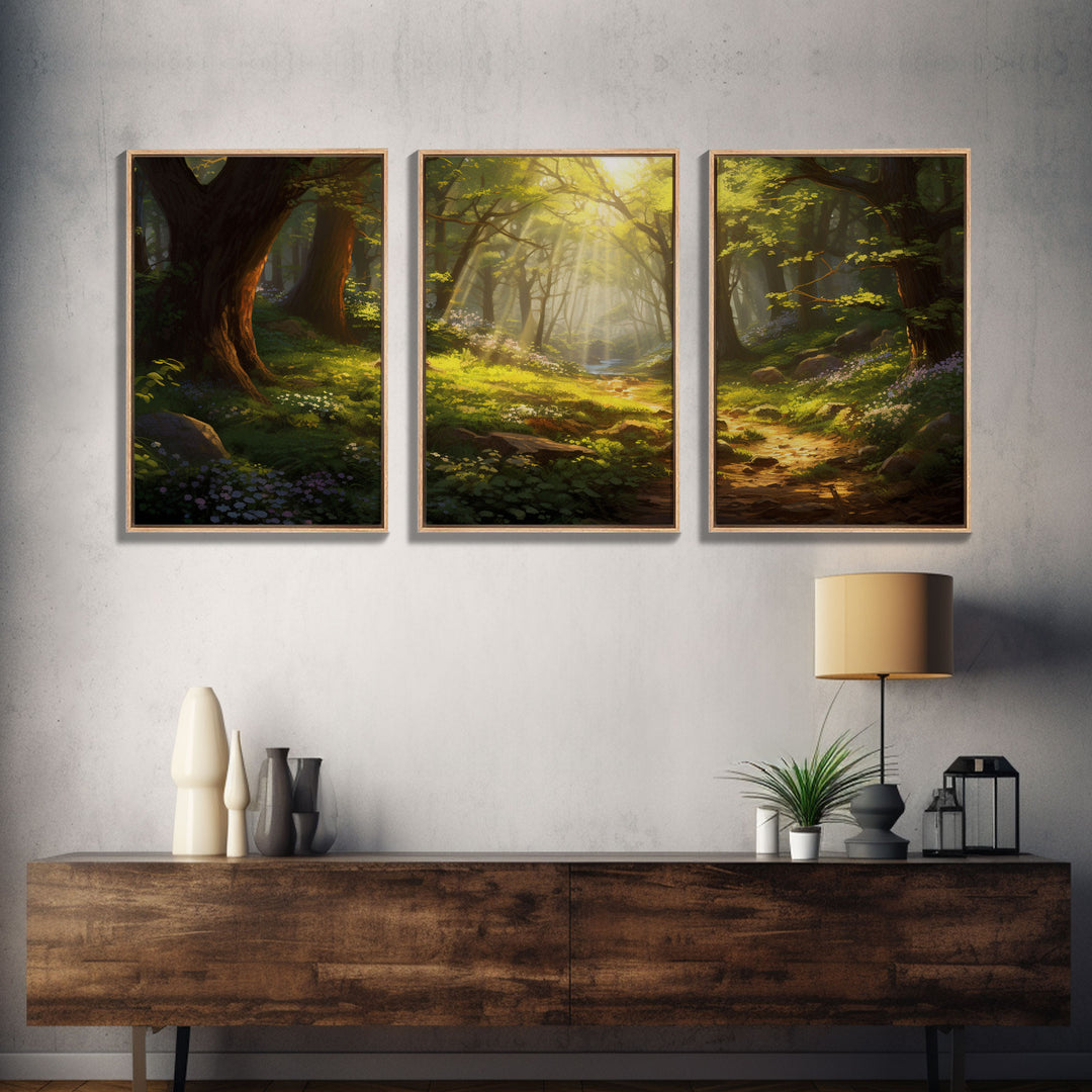 Forest Print, Trees Art, Landscape Wall Art, Canvas Print, Wall Art, 3 Piece Wall Art, Nature Prints, Botanical Wall Art, Family Home Decor
