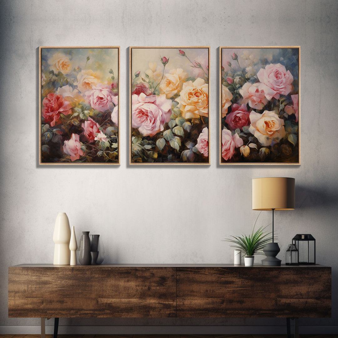 Colorful Art, Roses, Flower Wall Art, Floral Print, Canvas Print, Set Of 3 Prints, Wall Art, 3 Piece Wall Art, Office Decor, Kitchen Art