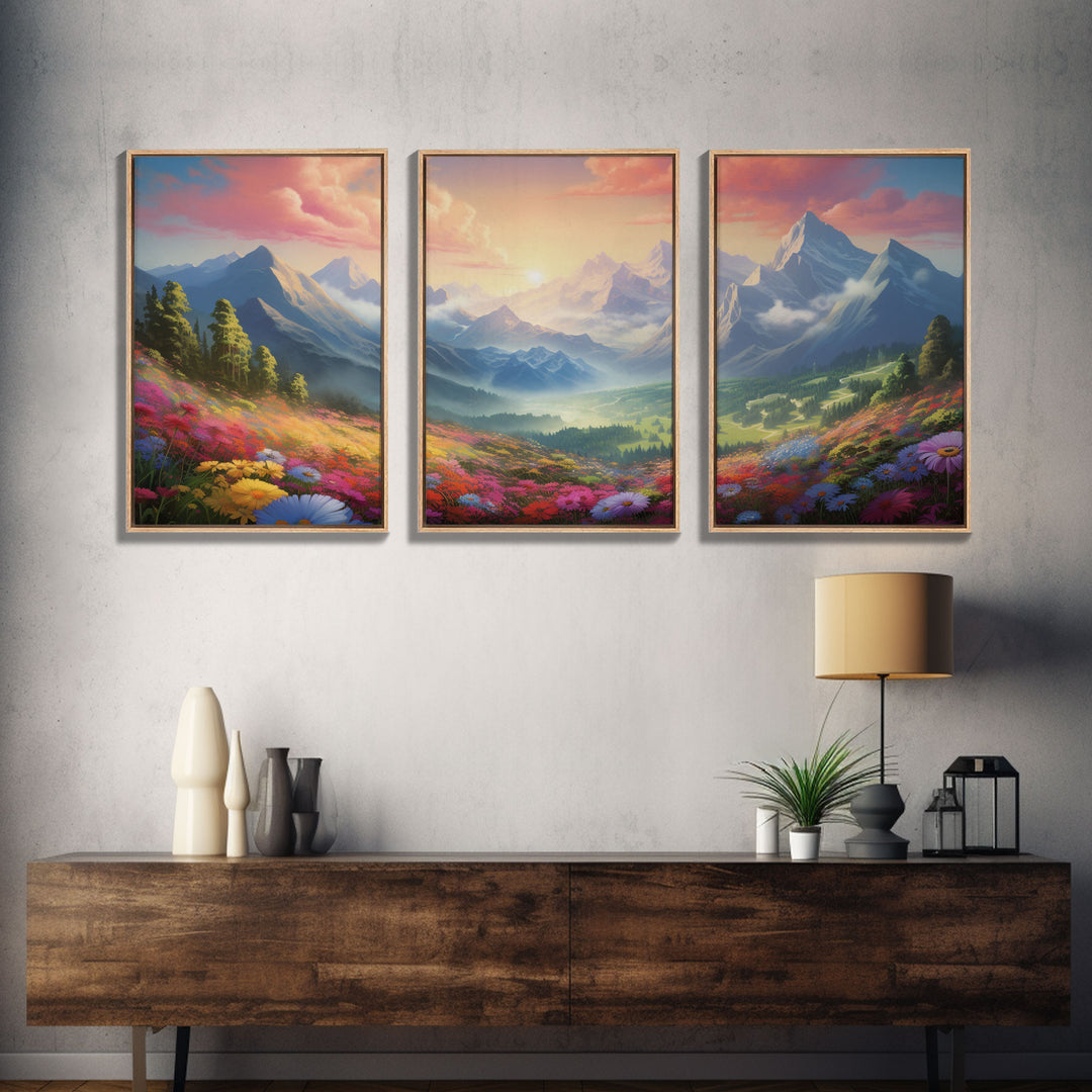 3 Piece Mountain Painting Set, Original Art, Framed Canvas Prints, Colorful Wall Art, Landscape Paintings, Living Room Decor, Wall Hanging