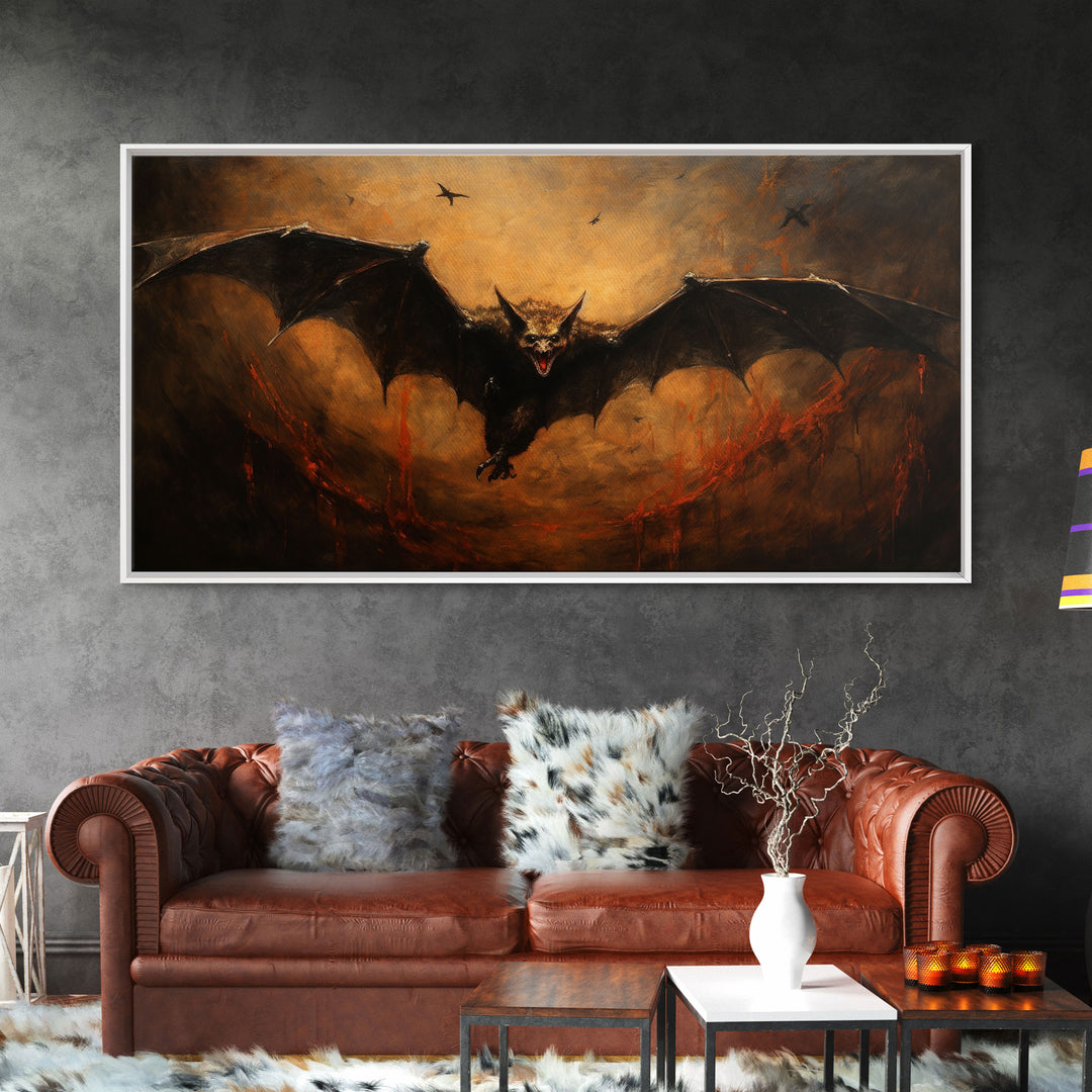 Vampire Bat Painting, Vintage Poster, Framed Canvas Print, Art Poster Print, Dark Academia, Dracula, Halloween Decor, Halloween Art Print
