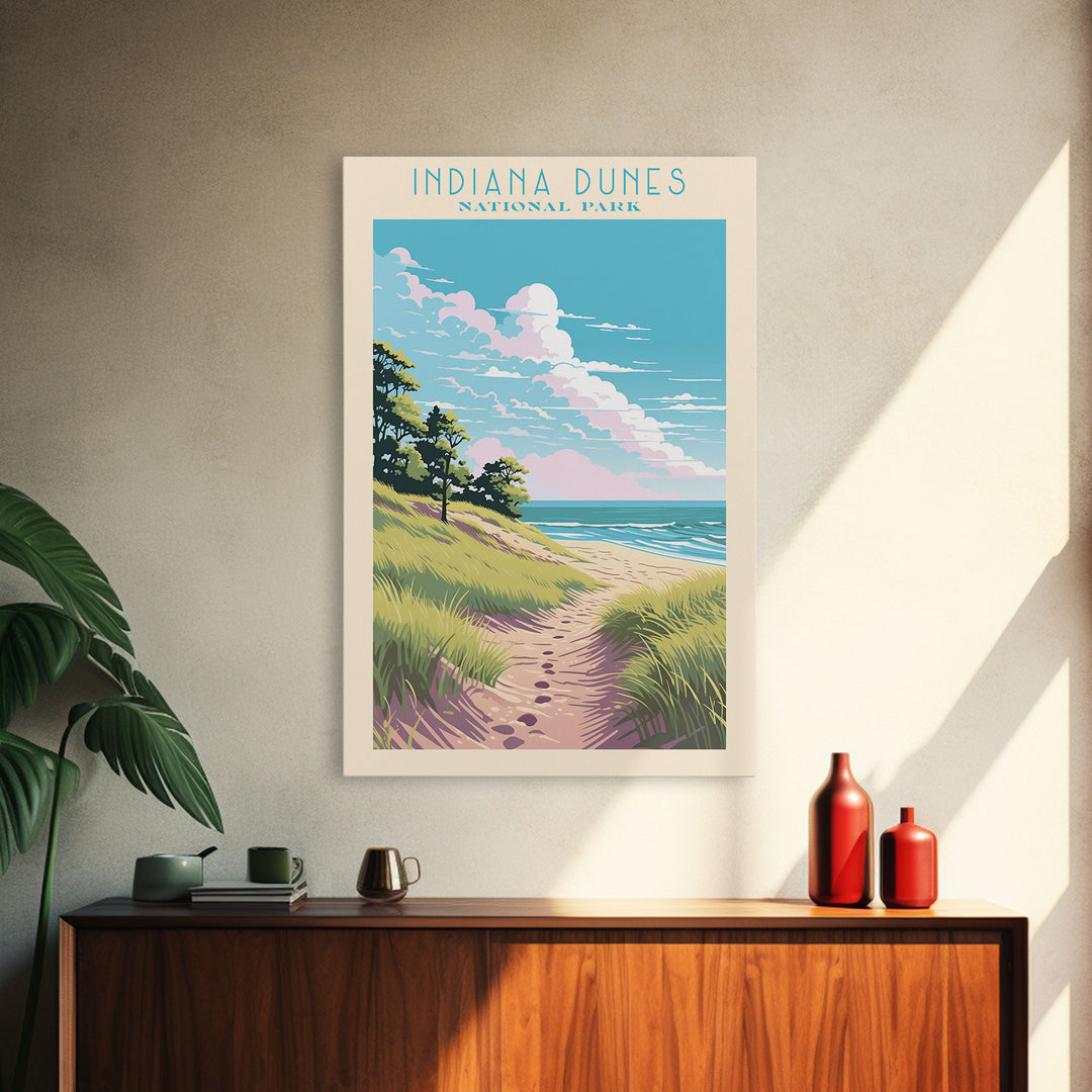 Indiana Dunes National Park Travel Poster Art, Canvas Print Wall Art, Indiana Travel Art, Midcentury Modern Travel Decor, Wall Art