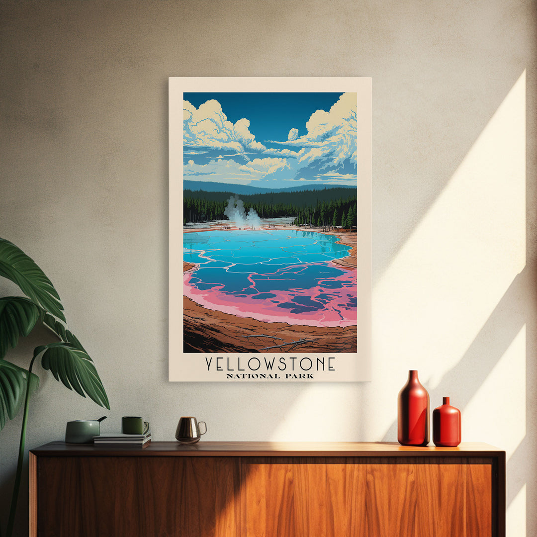 Yellowstone National Park, Wyoming Travel Art, National Park Print, Minimalist Travel Art, Midcentury Modern Retro Style Landscape