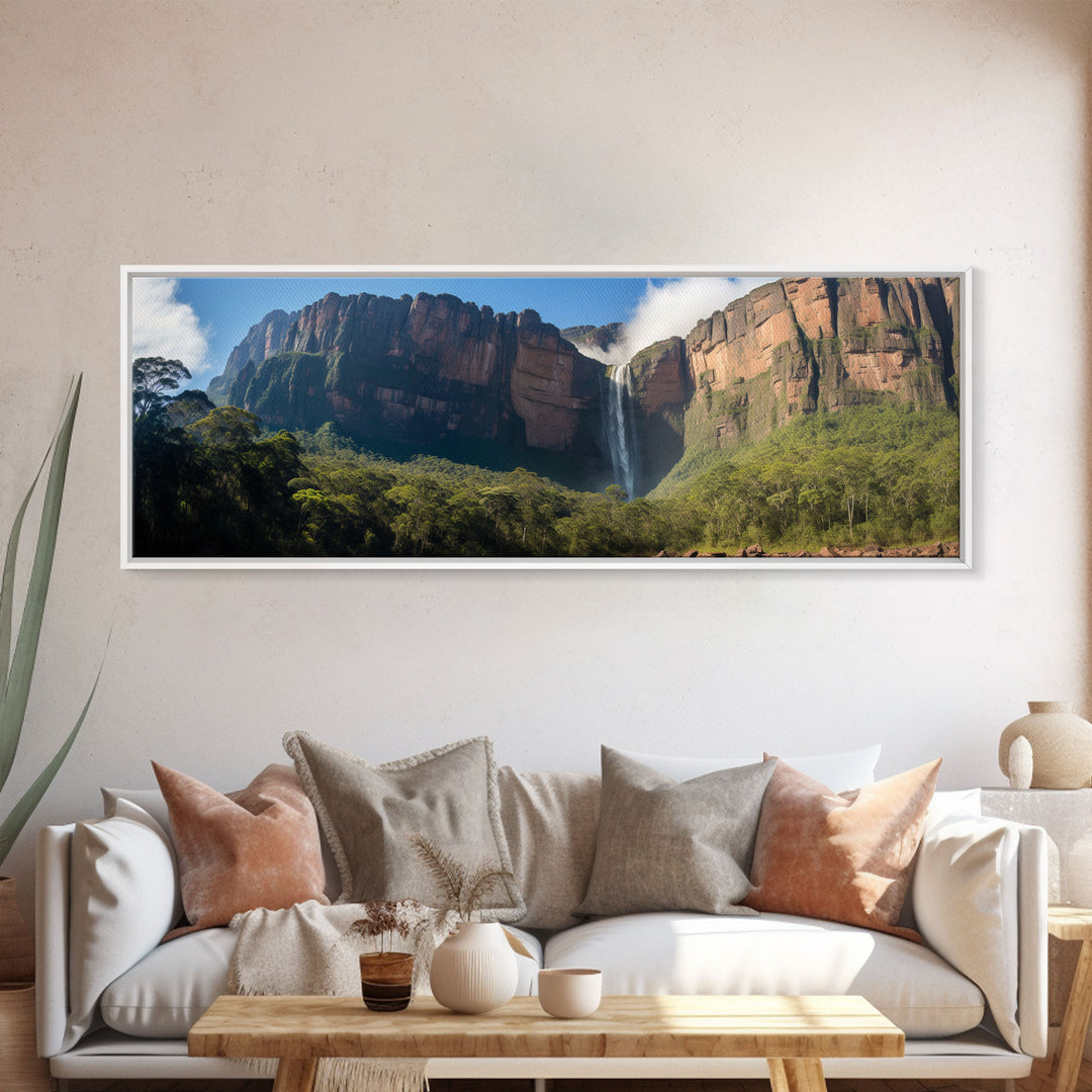 Photographic Panoramic of Angel Falls Venezuela, Sunset Photography, National Park Art, Framed Canvas Print, Landscape Photography