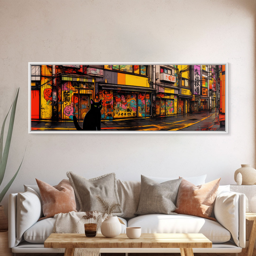 Black Cat Art Print, Framed Wall Art, Punk Cart Art, This Cat Is From The Streets, Colorful Cat Lover Art
