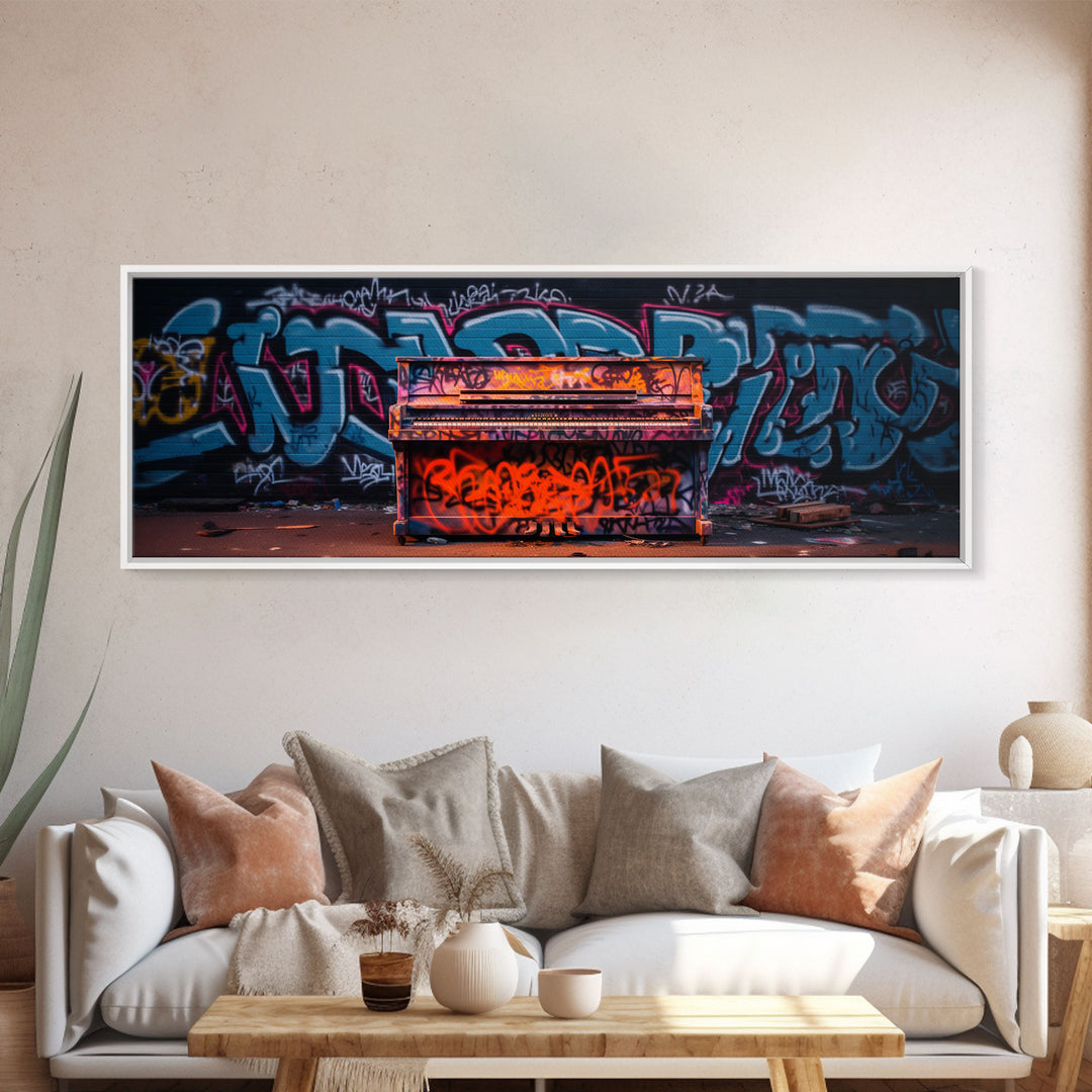 Graffiti Covered Piano Extra Large Wall Art, Street Art Canvas Art Print, Living Room Wall Art, Game Room Decor, Colorful Gift for Teenagers
