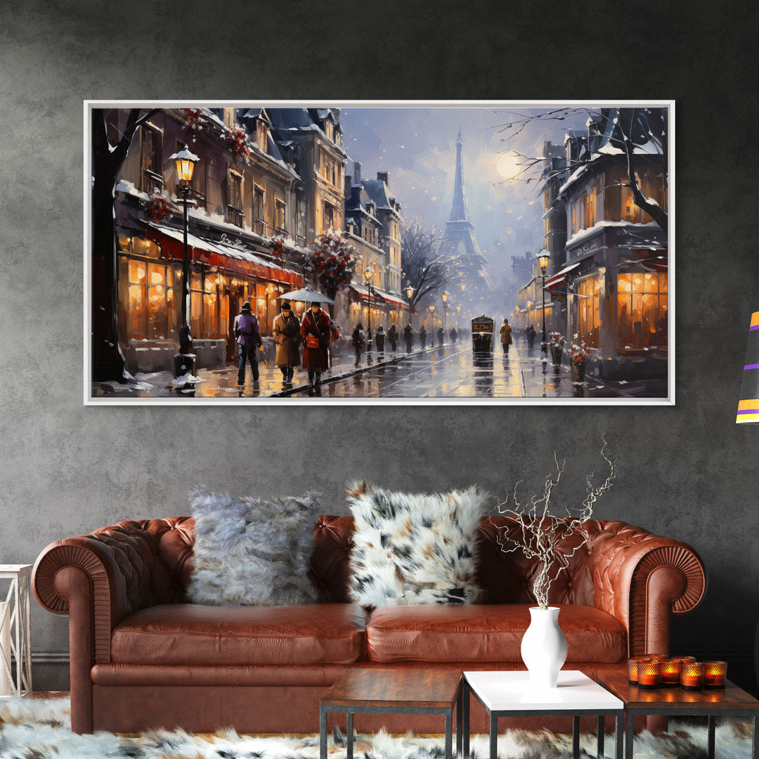 Christmas in Paris - Framed Canvas Print - Winter Decor - Winter Centerpiece Wall Art - Christmas Painting - Vintage Holiday Decor