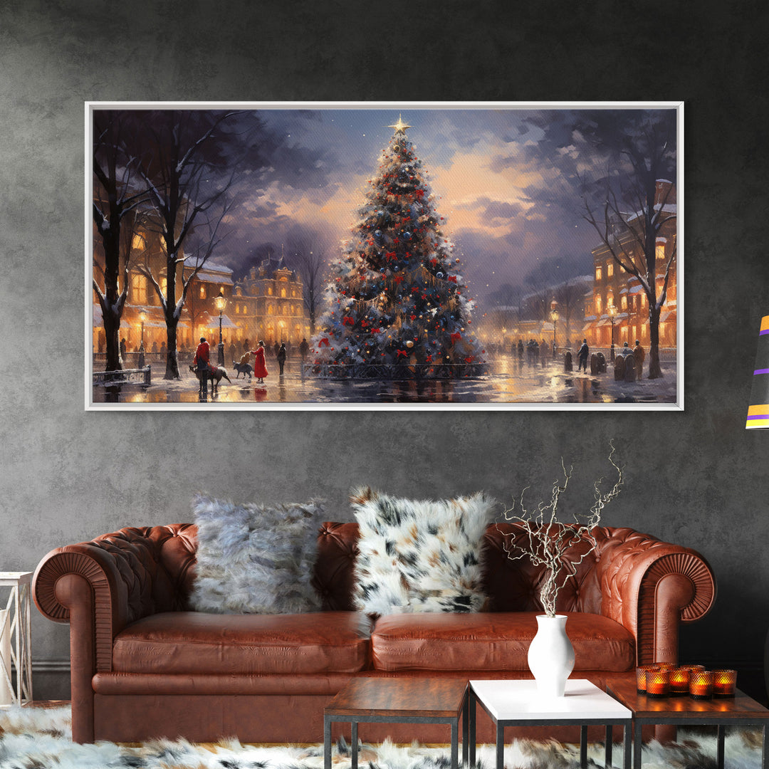 Christmas Village Winter Wonderland Wall Art Framed Canvas Print - Christmas Wall Art - First Christmas - Christmas Tree Art Holiday Decor
