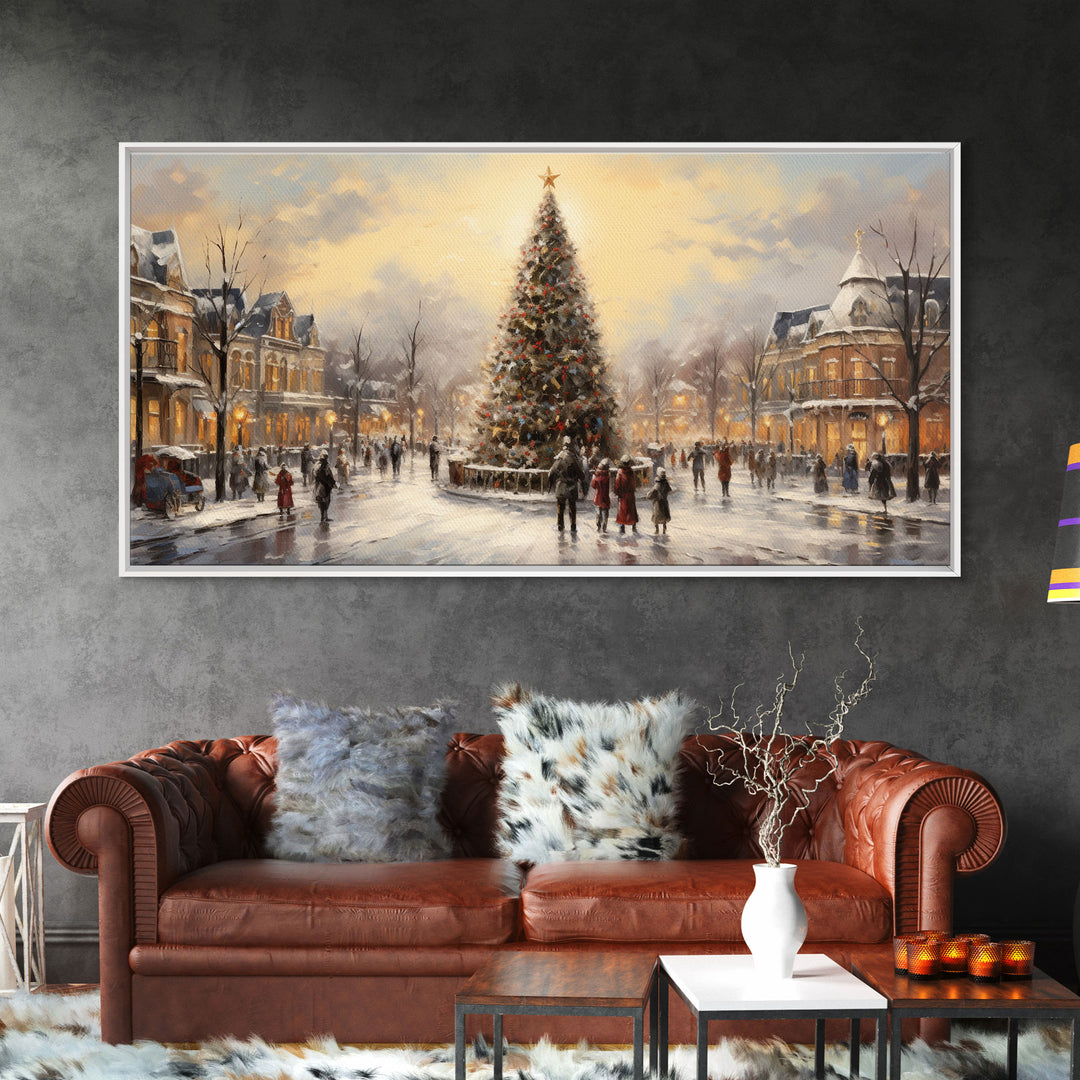 Retro Christmas Village Framed Christmas Wall Art - Framed Christmas Art - Canvas Art - St. Nicholas - Winter Wonderland Centerpiece