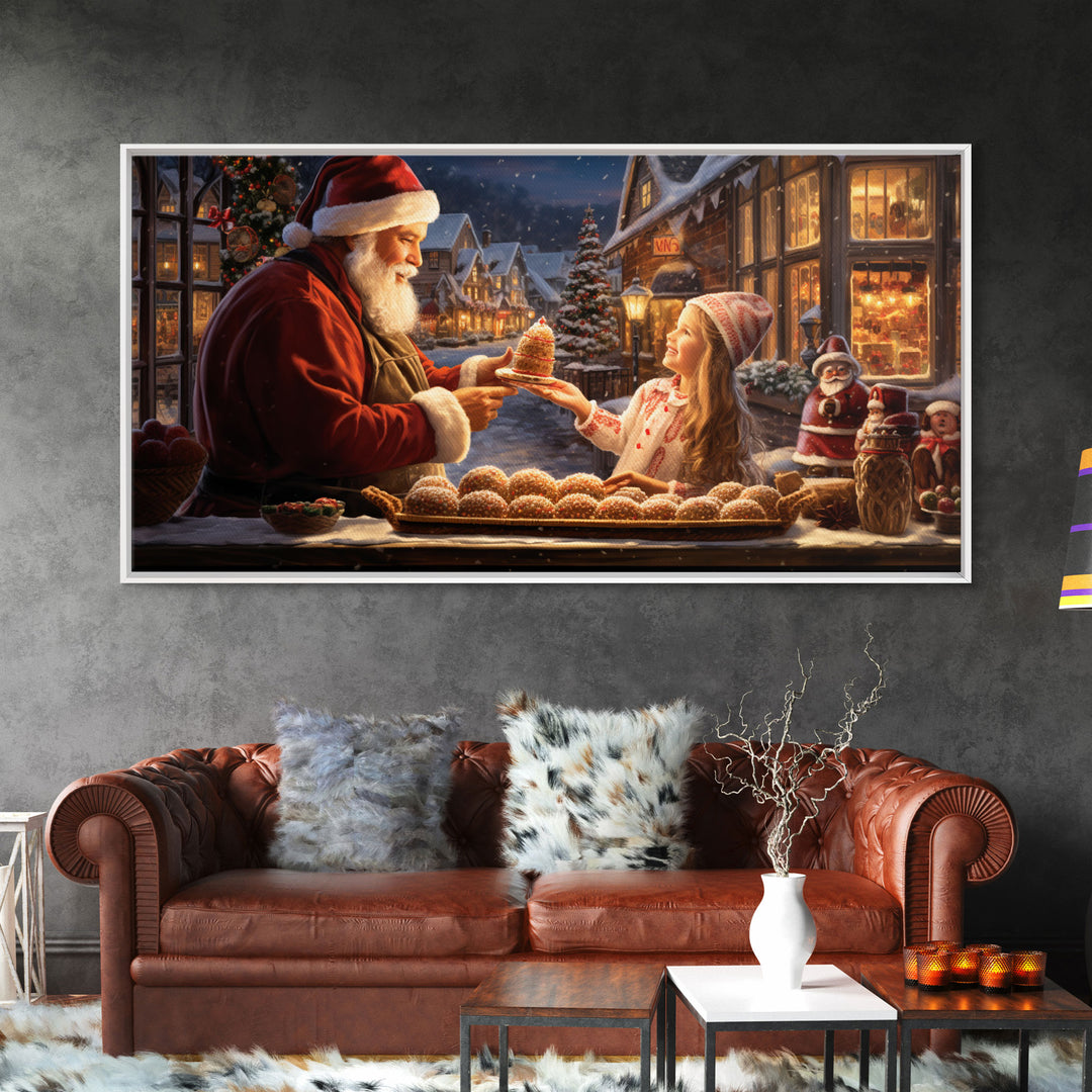 Santa Art Canvas Print - Santa Sharing a Cake - Christmas Art - Santa Art Print - Christmas Wall Art - Santa Decor - Christmas Art Print