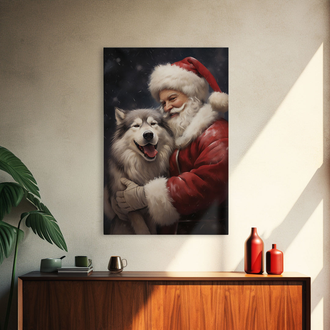 Santa Claus and his Alaskan Malamute, Christmas Wall Art, Dog Gift, Christmas Dog, Winter Wall Art, Santa Decor, Santa Art Print