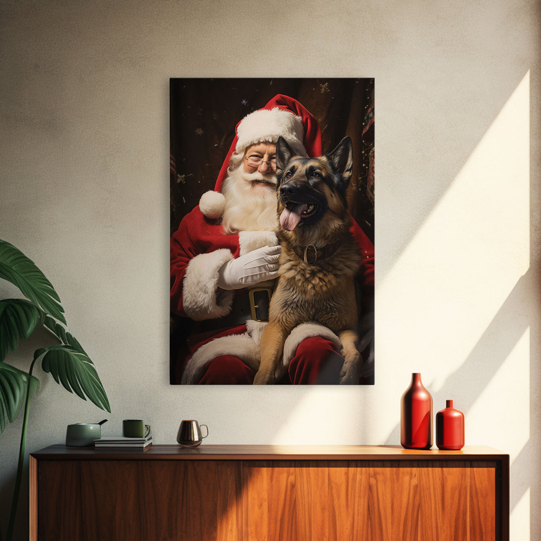 Santa Claus And His Belgian Malinois, Christmas Wall Art, Dog Gift, Christmas Dog, Winter Wall Art, Santa Decor, Santa Art Print, Cute Dog