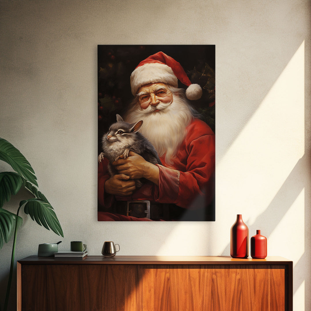Santa Claus And His Chinchilla, Christmas Wall Art, Dog Gift, Christmas Dog, Winter Wall Art, Santa Decor, Santa Art Print, Chinchilla Print