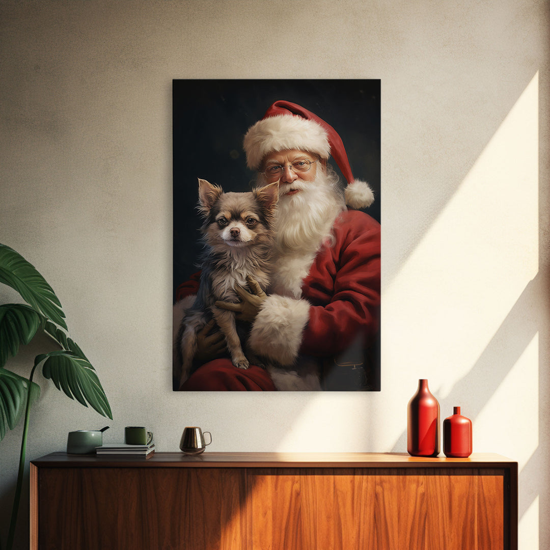 Santa Claus And His Chihuahua, Christmas Wall Art, Christmas Dog, Winter Wall Art, Santa Decor, Santa Art Print, Farmhouse Christmas
