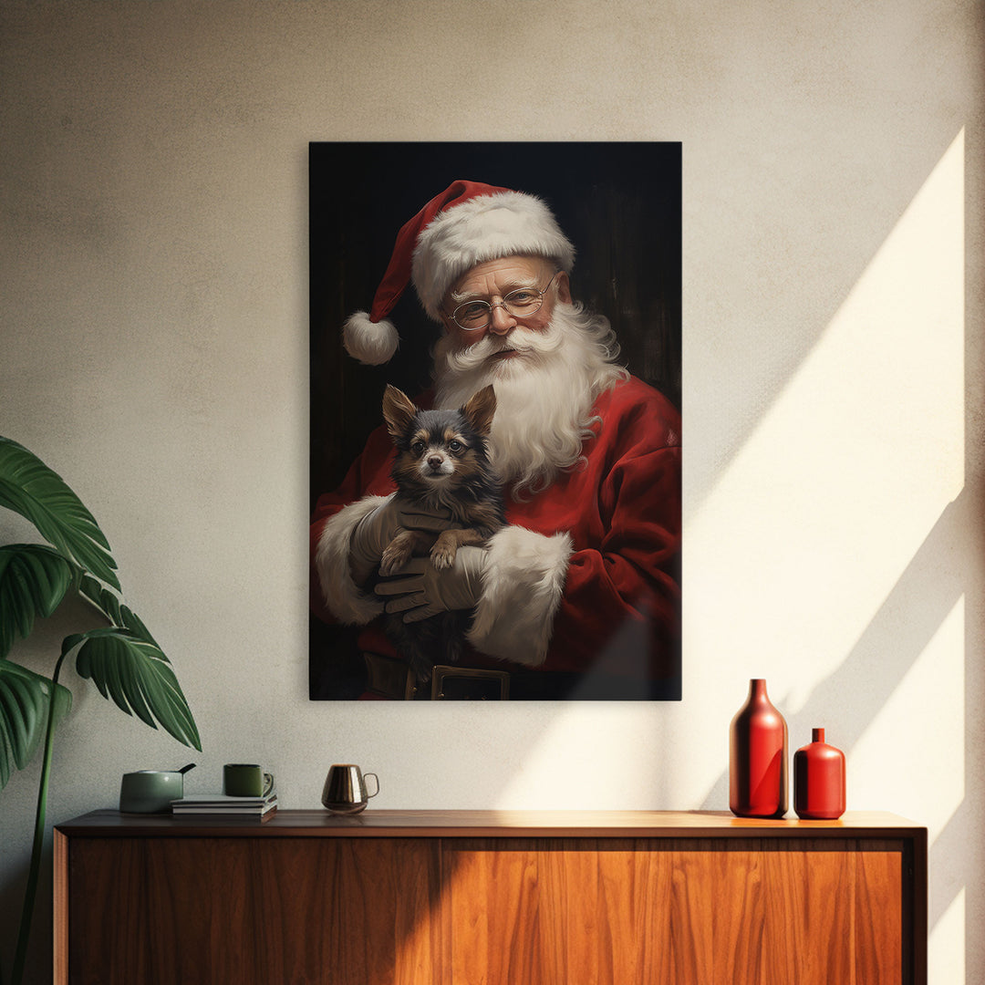Santa Claus And His Chihuahua, Christmas Wall Art, Christmas Dog, Winter Wall Art, Santa Decor, Santa Art Print, Farmhouse Christmas