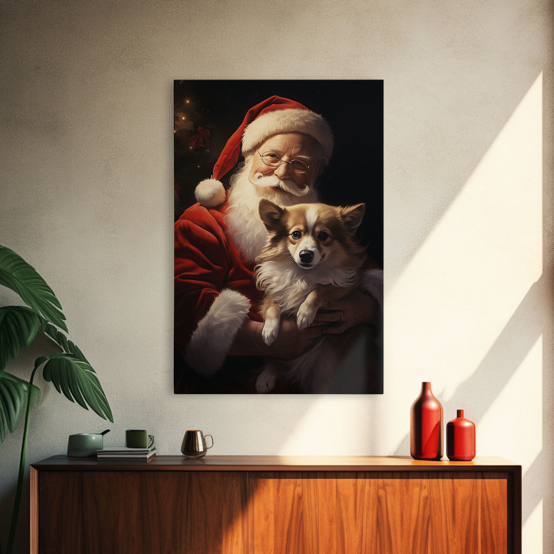 Santa Claus And His Corgi, Christmas Wall Art, Christmas Dog, Winter Wall Art, Santa Decor, Santa Art Print, Farmhouse Christmas