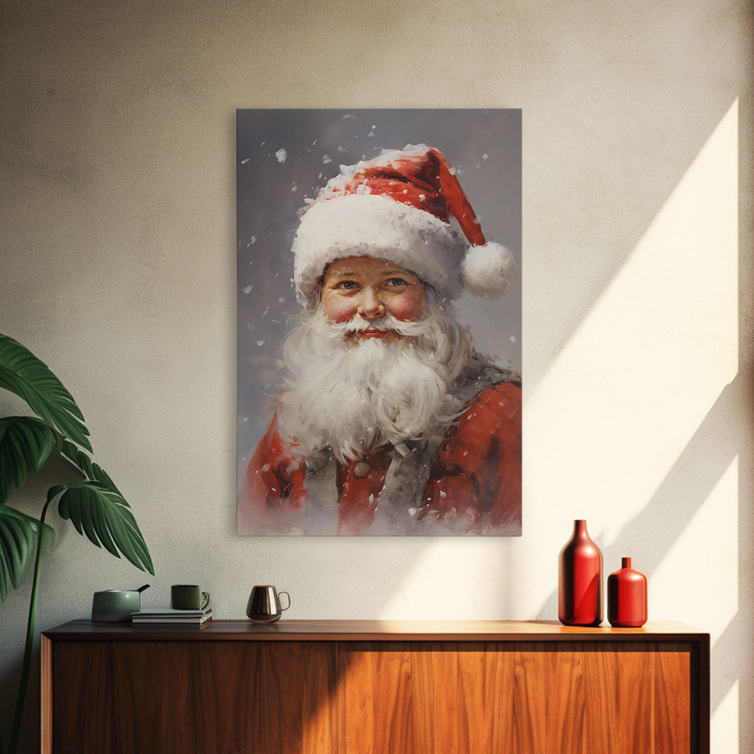 Santa Painting, Santa Print, Framed Canvas Print, Christmas Decor, Portrait of Santa, Farmhouse Christmas, Minimalist Christmas Art
