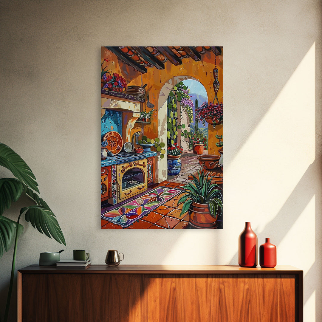Colorful Southwestern Kitchen Framed Canvas Print Mexican Tile Art Decor Vibrant Wall Art Best Gift Idea Above Sofa Home Seasonal Decor