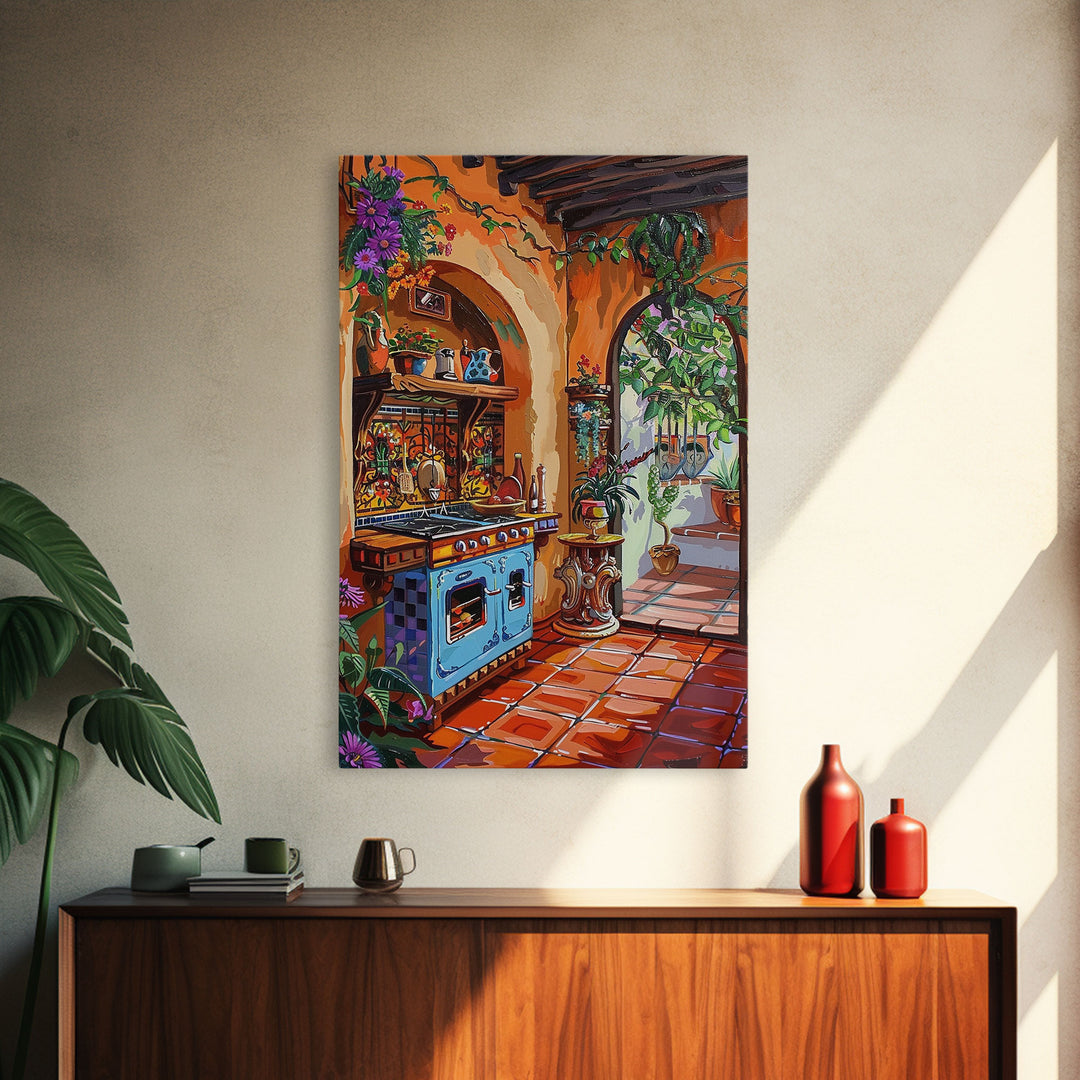 Rustic Spanish Style Kitchen Framed Canvas Print Colorful Tile Art Best Gift Idea Above Sofa Bright Home Decor Seasonal Wall Art