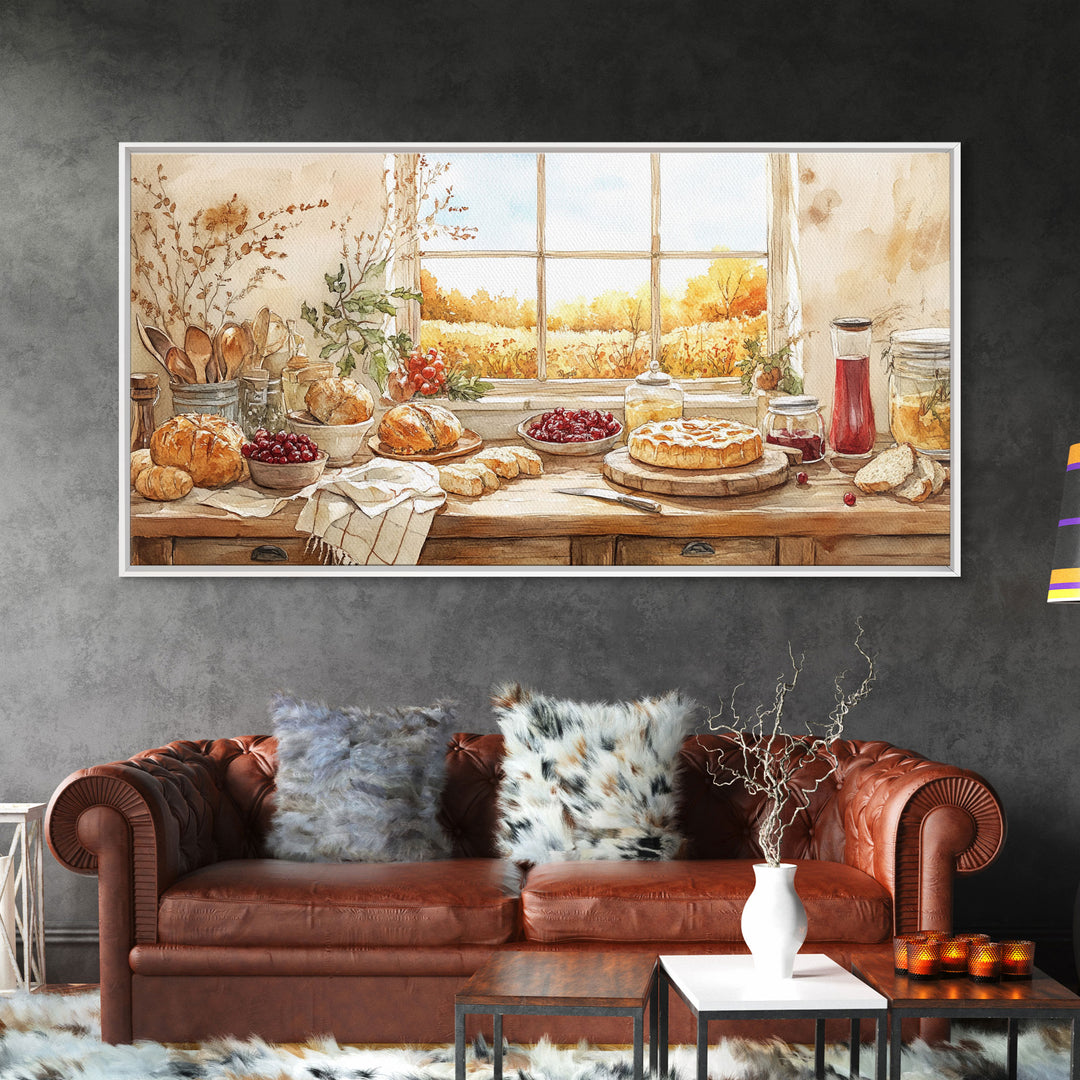 Autumn kitchen decor, cozy fall harvest print, farmhouse wall art vintage rustic fall wall print, country harvest decor, framed canvas print