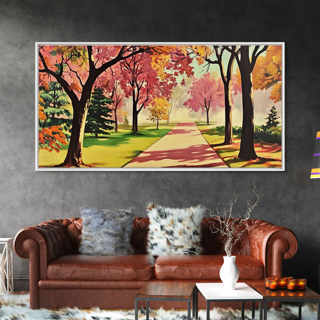 Colorful Autumn Path Canvas Print, Fall Park Scene Wall Art, Modern Farmhouse Autumn Decor, Holiday Art, Best Seasonal Gift Idea