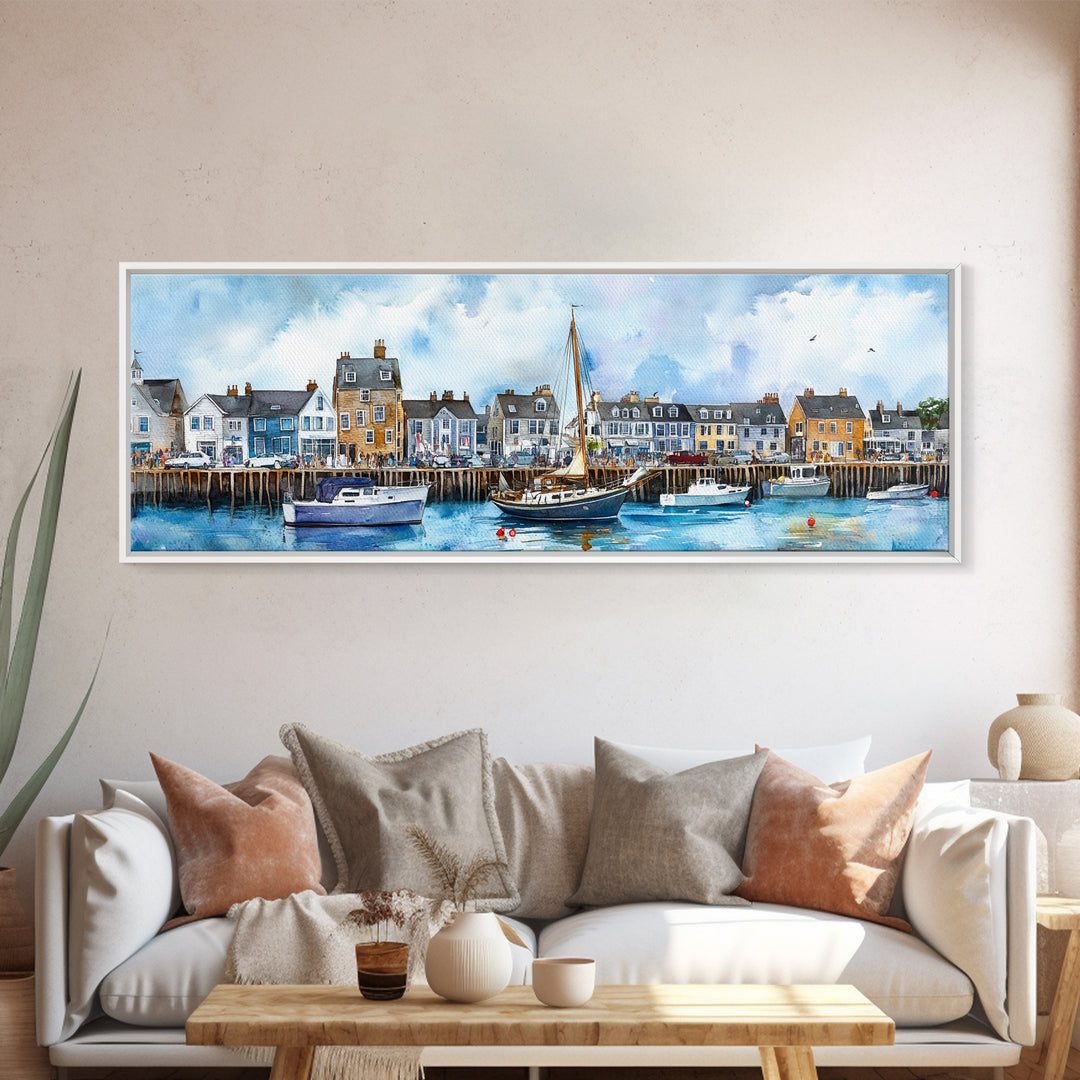 Nantucket Massachusetts Wall Art Framed Canvas Print, Nantucket Painting, Nantucket Nautical Decor, Nautical Landscape Painting