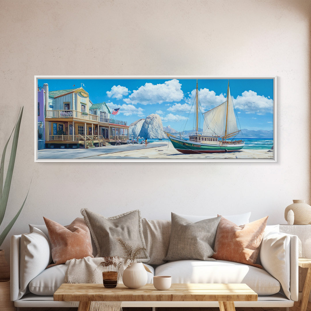 Panoramic Nautical Painting Print of Maine, Beach Art, Beach Decor, Seascapes Painting, Nautical Landscape Painting, Horizontal Art