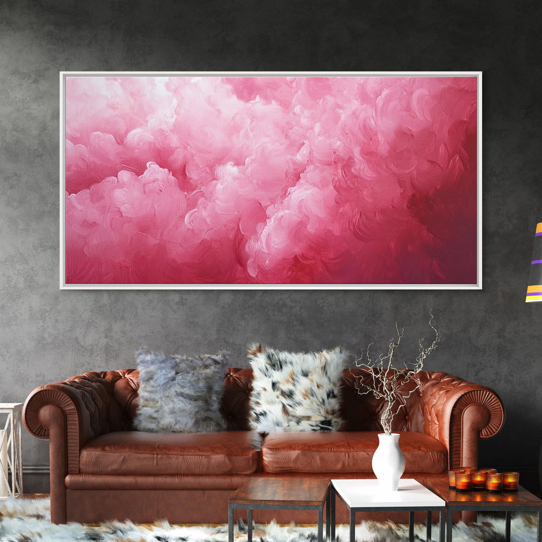 Pink Clouds - Framed Canvas Print - Wood Framed Wall Art - Preppy Decor - Preppy Dorm Room Wall Art - Abstract Pink Wall Art