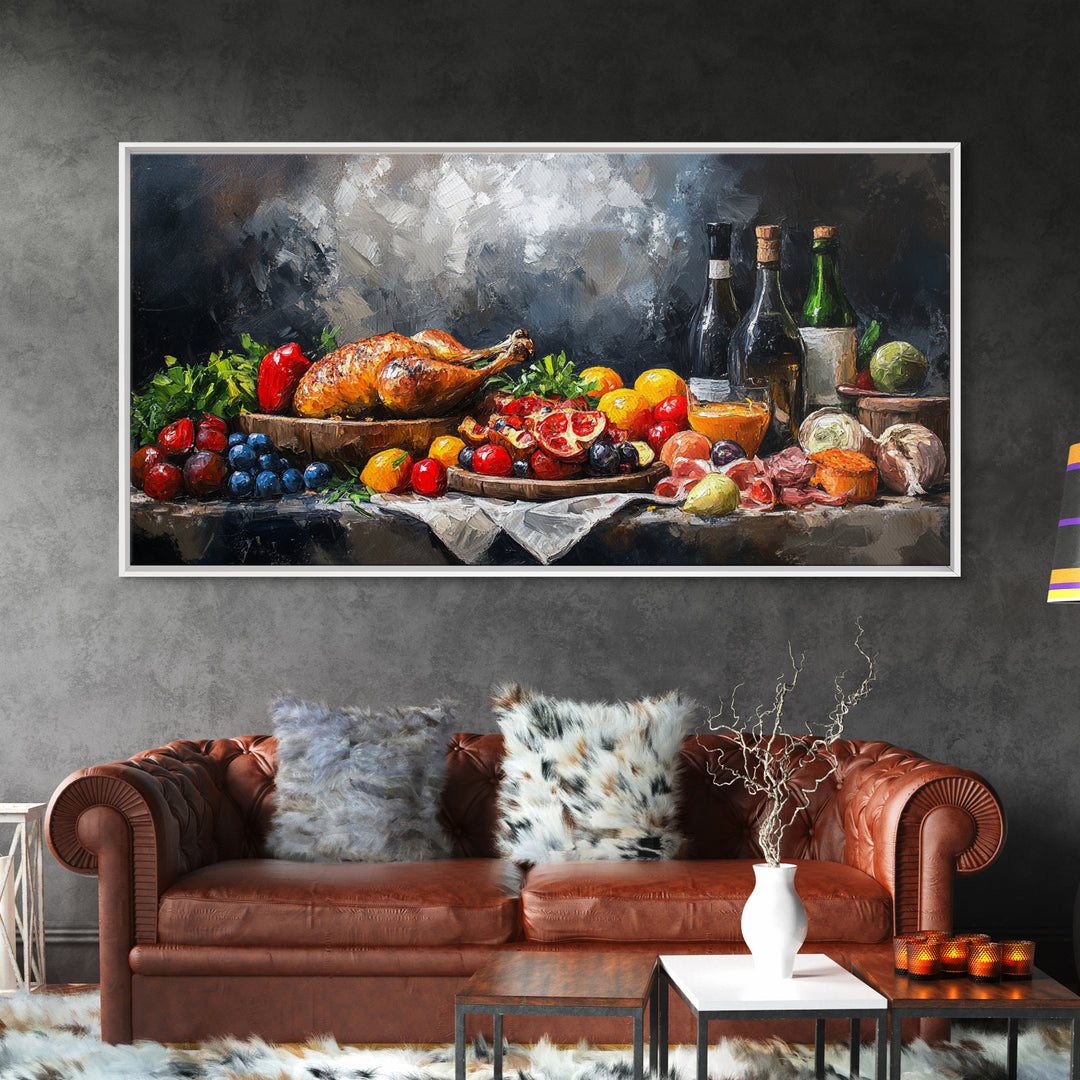 A Christmas Feast Canvas Print, Kitchen Wall Art, Thanksgiving Decor, Thanksgiving Turkey Painting, Food Painting, Diving Room Art