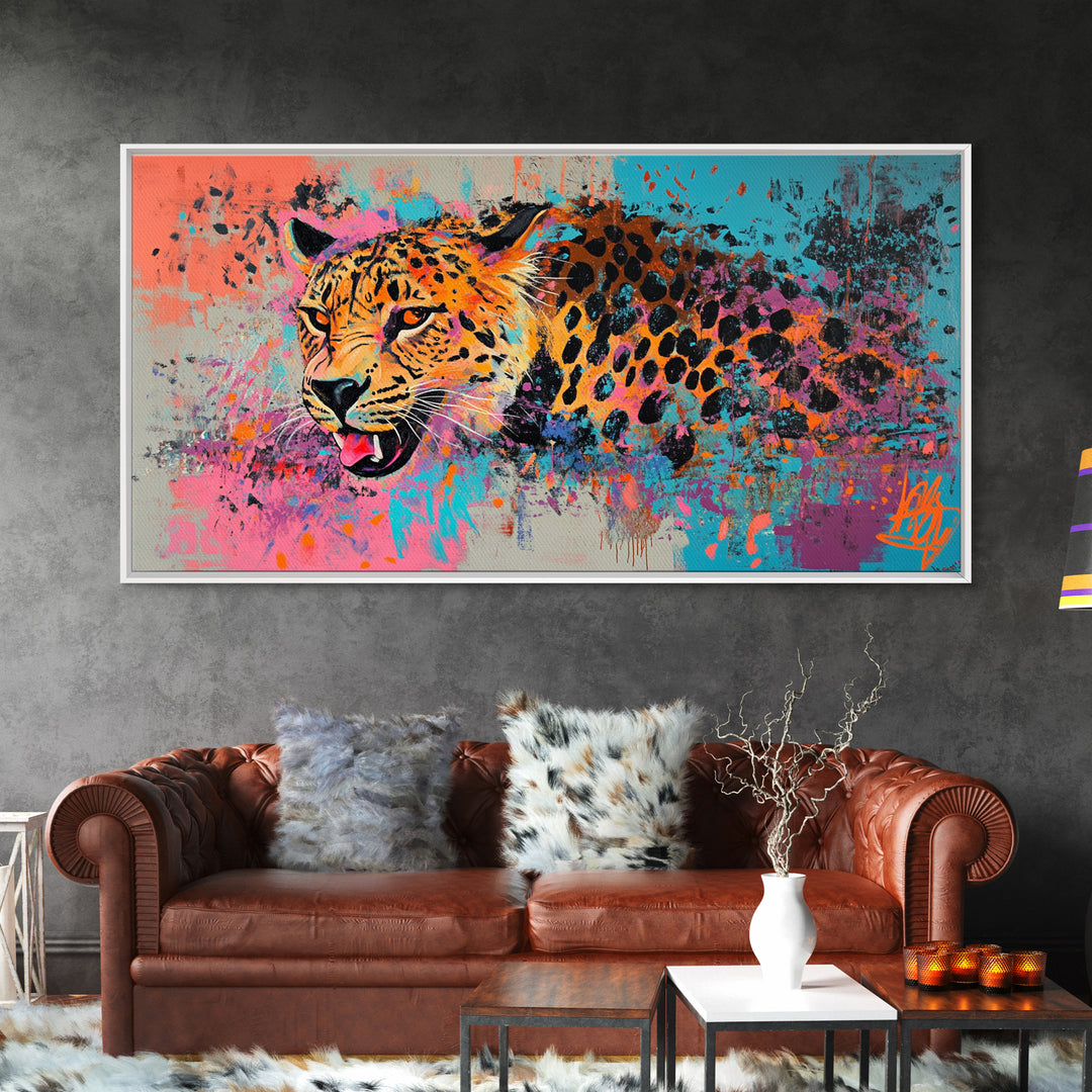 Pop Art Cheetah Painting Print, Wood Framed Art, Canvas Art, Cheetah Print, Cheetah Art, Preppy Decor, Girl's Room Art