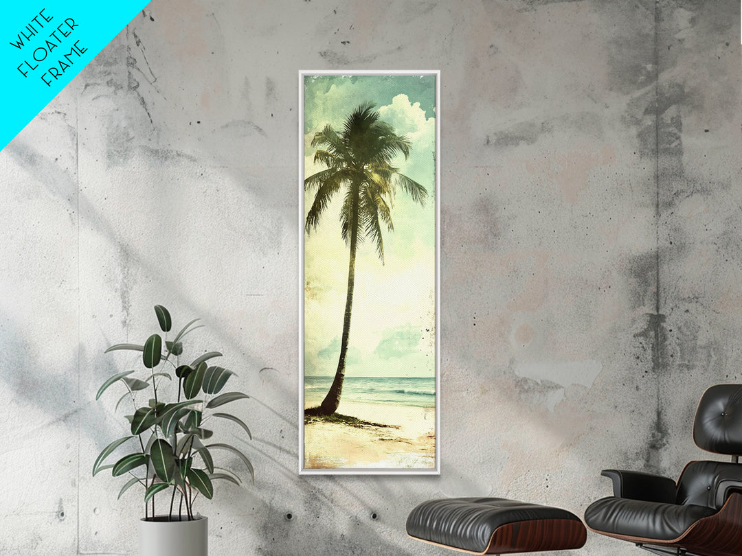 Framed Canvas Print Tall Palm Tree Art Coastal Cowgirl Wall Art, Beach Living Room Decor, Tropical Nautical Art, Skinny Wall Canvas Print