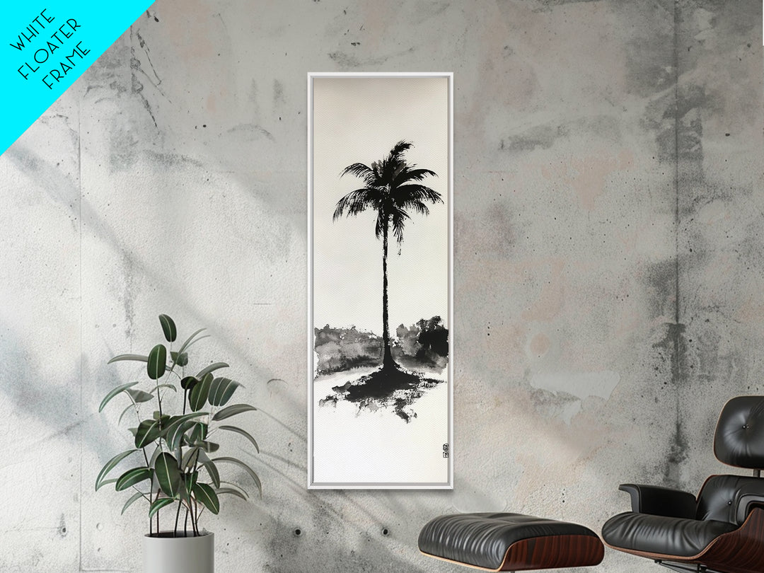 Canvas Print Black and White Palm Tree Painting Minimalist Tropical Wall Art, Wabi Sabi Art, Above Couch Decor, Tall Skinny Art Print