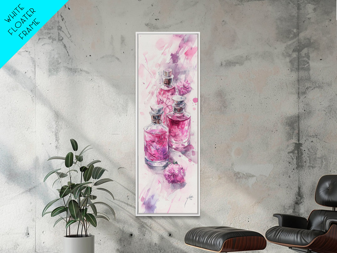 Perfume Bottles Canvas Print - Elegant Pink Abstract Art, Feminine Glass Bottles Artwork, Gift Idea for Her, Bedroom Wall Decor