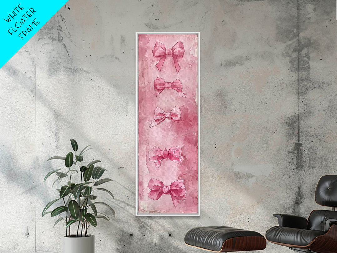 Pink Bows Framed Canvas Print Whimsical Art Light Pink Wall Art Long Narrow Wall Art Tall Skinny Art Dorm Decor Gift Idea