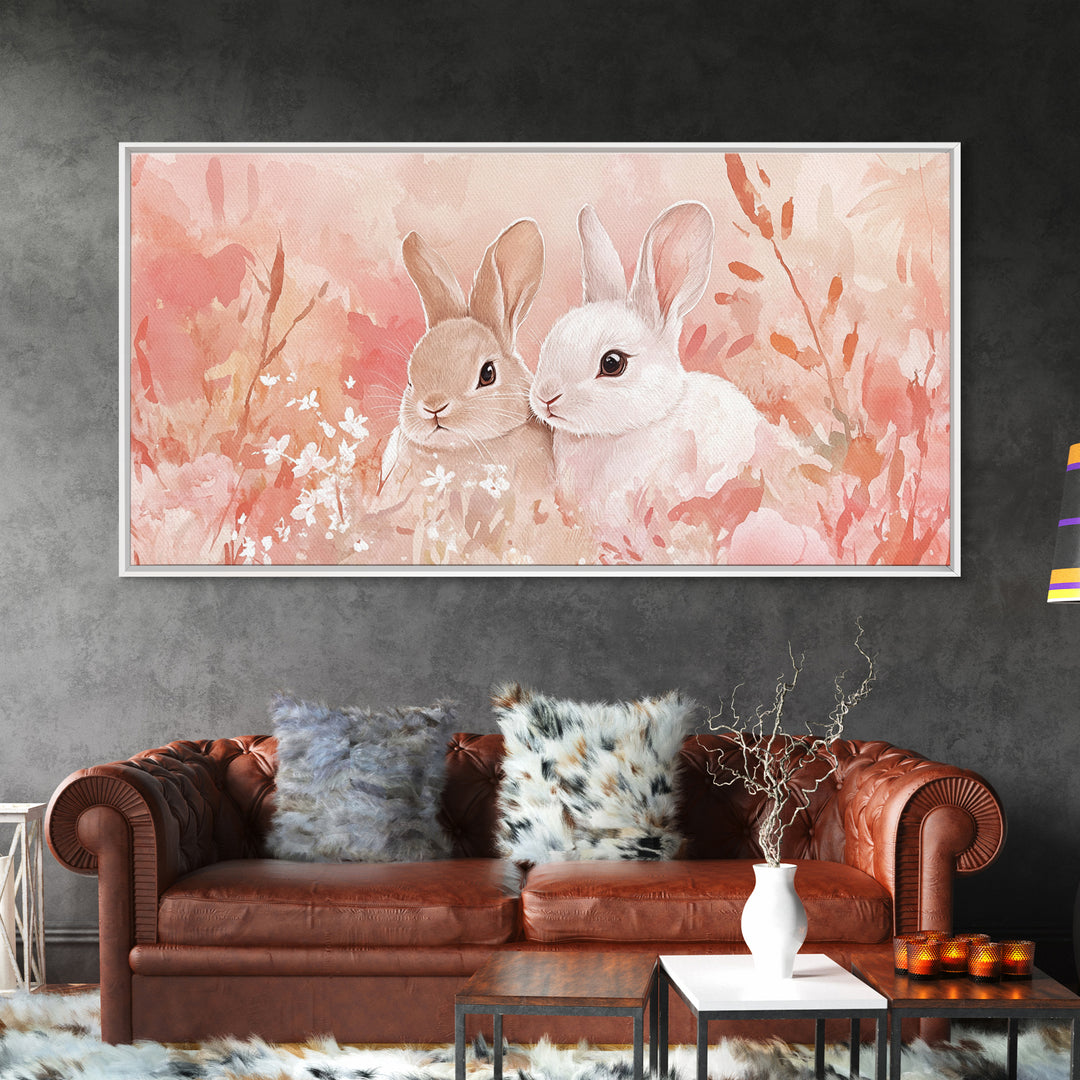 Bunny Art Canvas Print Pastel Wall Art Whimsical Easter Decor Animal Lovers Gift Idea Cottagecore Living Room Art Soft Aesthetic