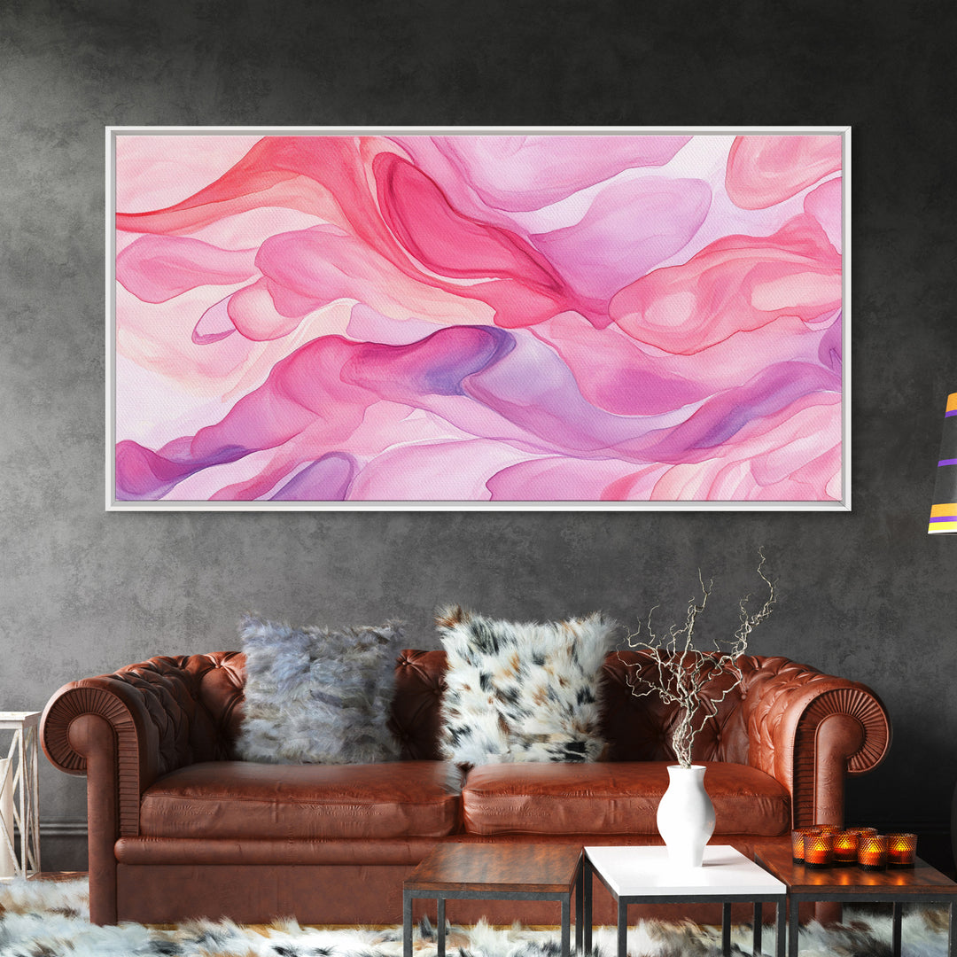 Pink Abstract Flowing Design Canvas Print, Whimsical Minimalist Light Pink Wall Art, Dorm Room Bedroom Art Unique Gift Idea