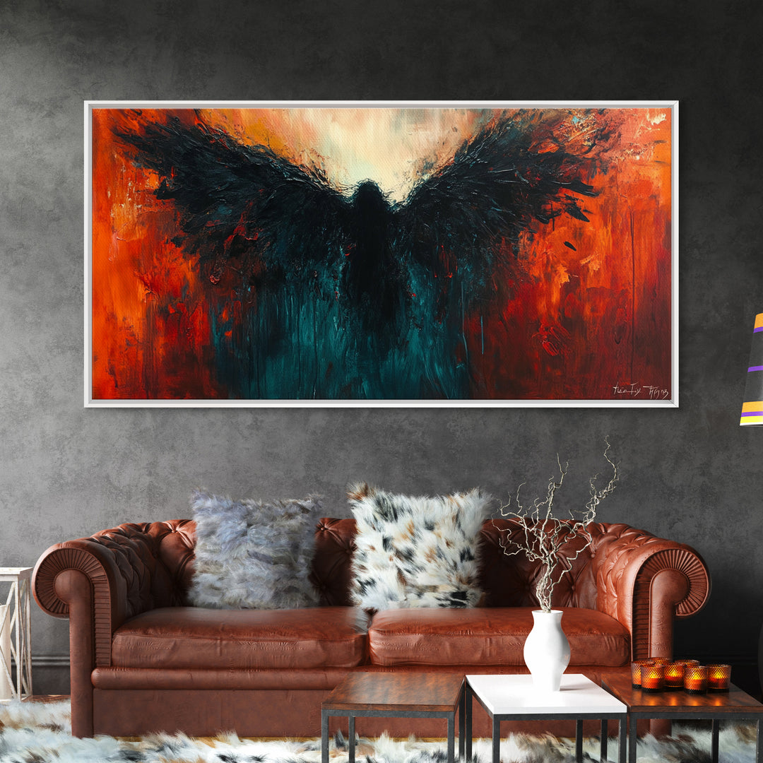 Phoenix Metal Inspired Framed Canvas Print with Bold Moody Art Stunning Southwest Wall Art for Bedroom or Living Room
