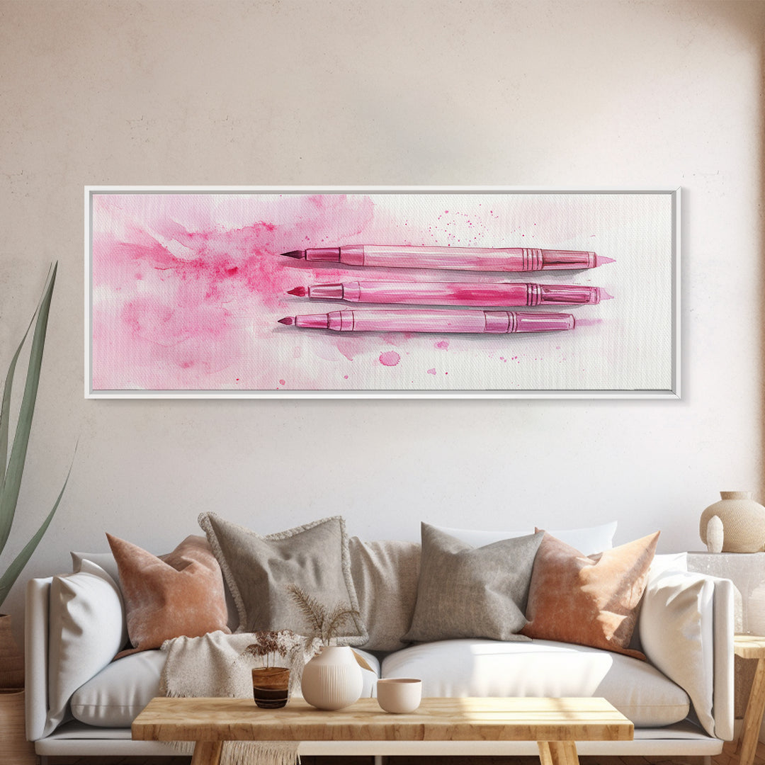 Pink Brushes Art Canvas Print with Geometric Design, Light Pink Wall Art Perfect Above Sofa or Dorm Room, Wabi Sabi Inspired Decor