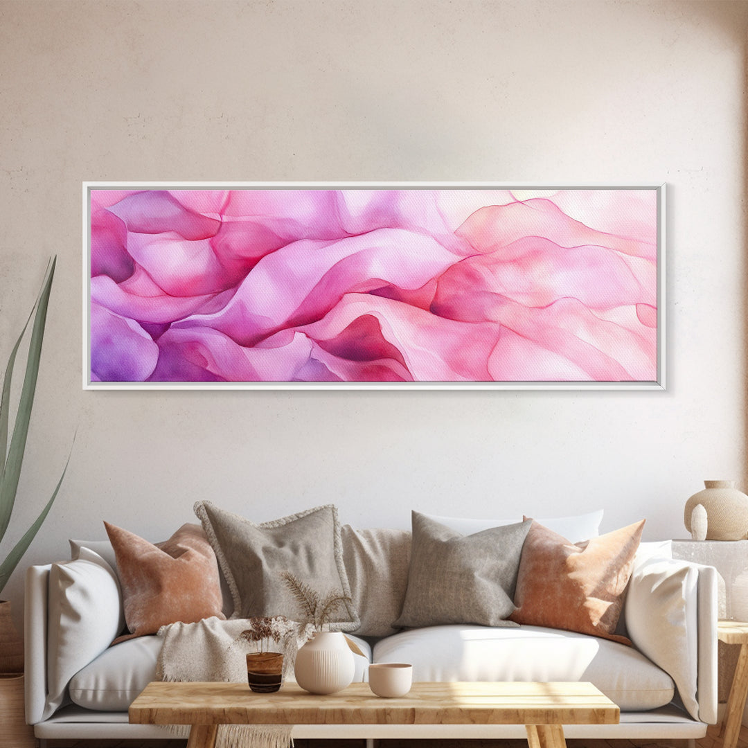 Pink Abstract Wave Canvas Print Bedroom Wall Art Horizontal Light Pink Wall Art Feminine Decor Minimalist Above Sofa Framed Art