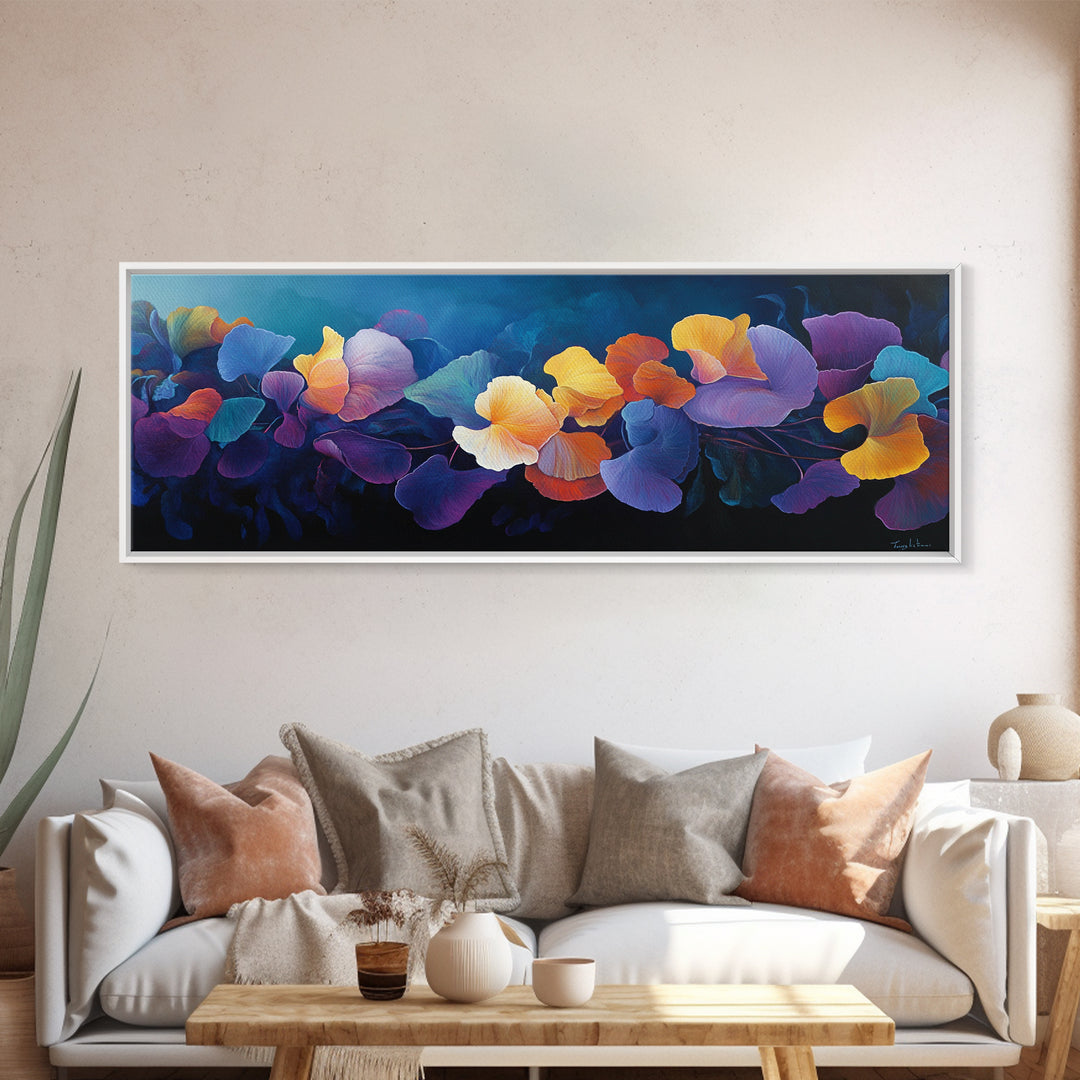 Botanical Canvas Print Floral Nature Art Extra Wide Pastel Decor Minimalist Horizontal Boho Bedroom Wall Art Above Couch Design