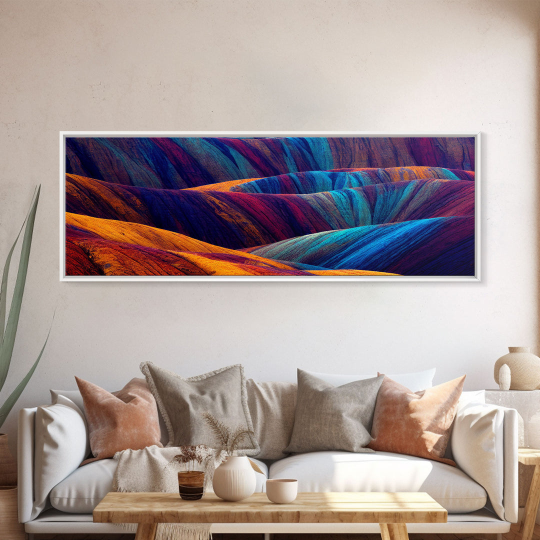 Colorful Geology Art, Surreal Rock Art, Extra Large Wall Art, Framed Panoramic Canvas Print, Framed Wall Decor