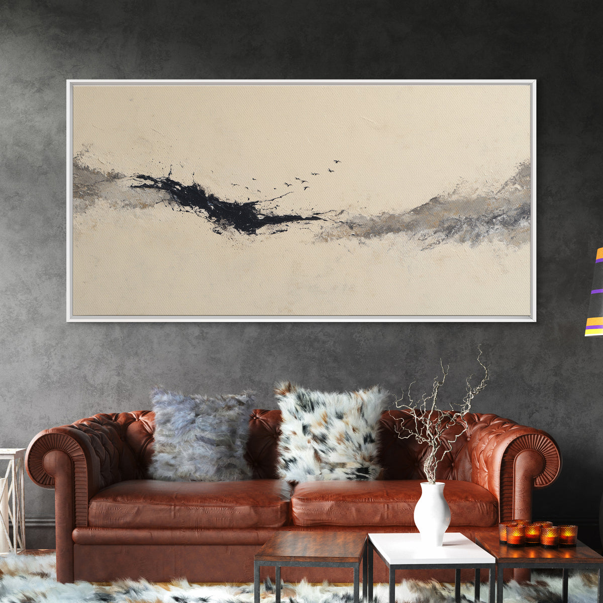 Minimal Black Ink Composition Canvas Print, Above Sofa Art, Boho Decor, Living Room Decor, Fine Art, Statement, Large Wall Art, ASA-2x1-4