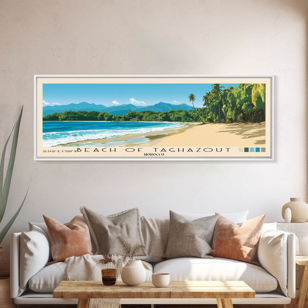 Beach of Taghazout, Morocco Panoramic Beach Print, Vacation Gift, Morocco Wall Art, Beach Painting, Beach Decor, Beach Painting