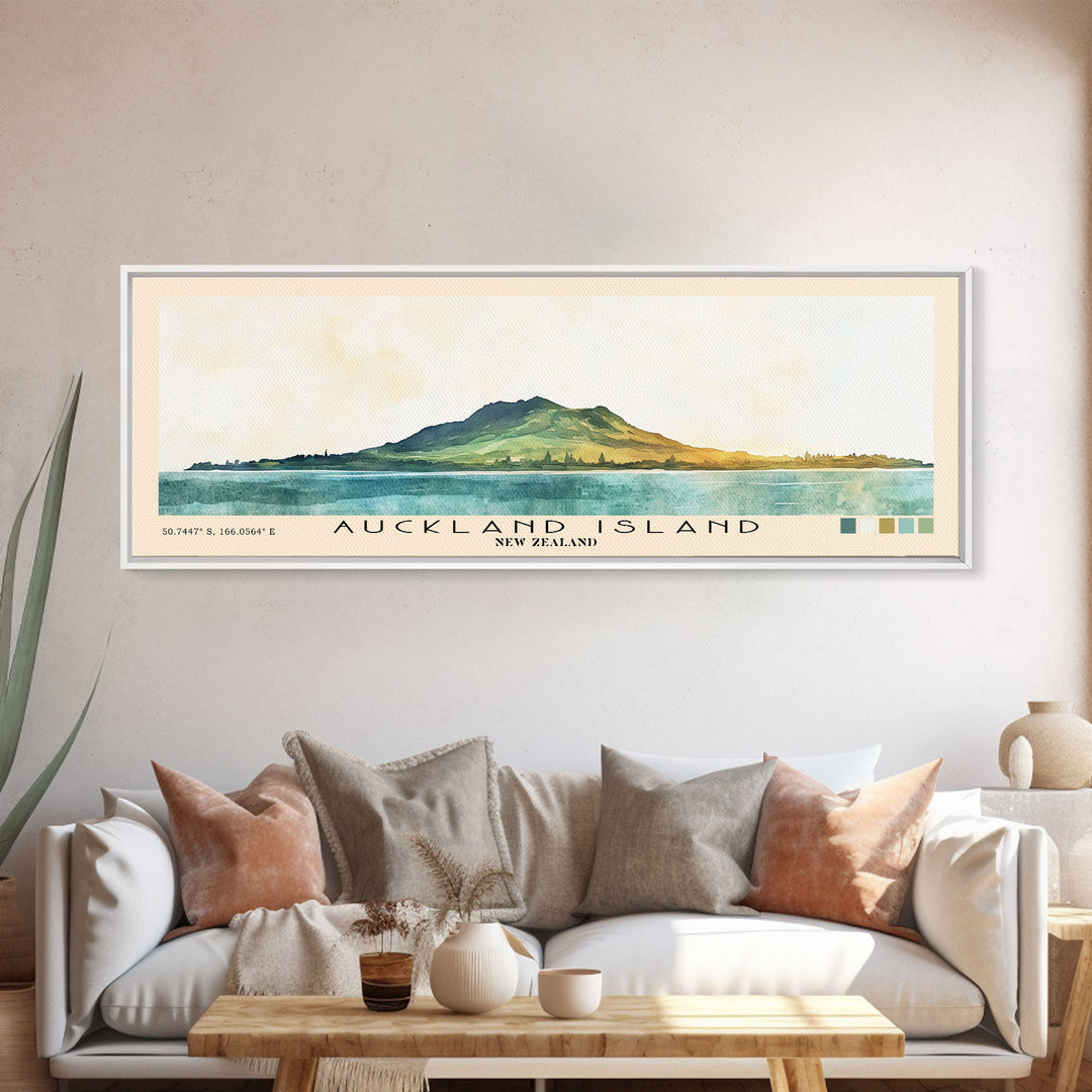 Auckland Island, New Zealand Watercolor Print, Vacation Gift, New Zealand Wall Art, Beach Painting, Beach Decor, Large Wall Art, Wood Frame Art